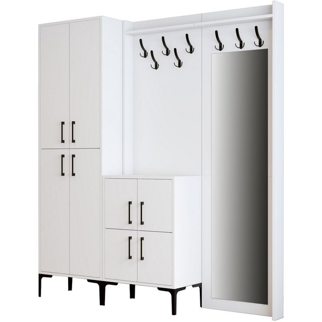 Säilytyskokonaisuus peilllä Linento Furniture Berlin ABC valkoinen