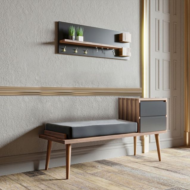 Etesipenkki ja seinänaulakko Linento Furniture Hamra, antrasiitti/ruskea