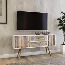 TV-taso Linento Furniture Odense, leveys 122cm, ruskea/valkoinen