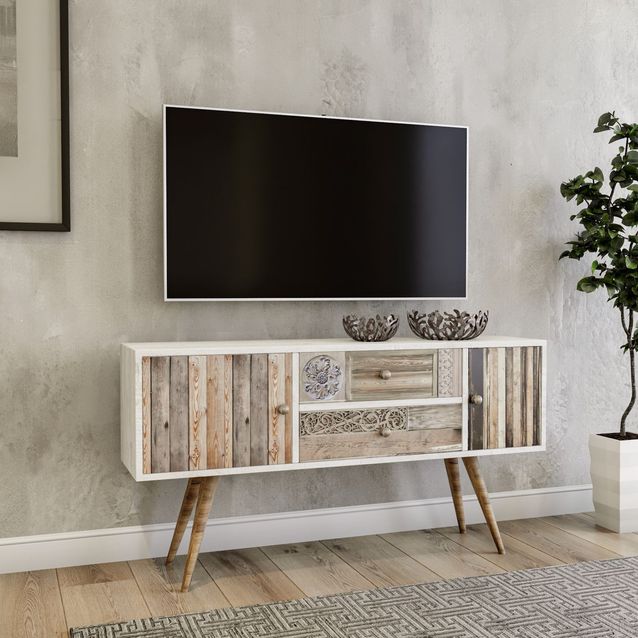 TV-taso Linento Furniture Odense, leveys 122cm, ruskea/valkoinen