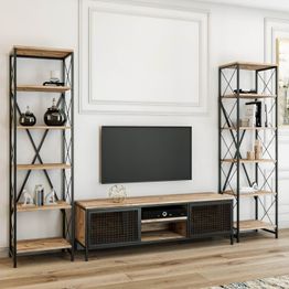 TV-taso kirjahyllyillä Linento Furniture Maxim, ruskea/musta