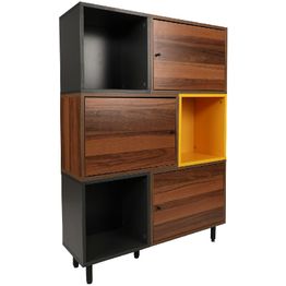 Kirjahylly Linento Furniture Bengü pähkinä/antrasiitti/keltainen