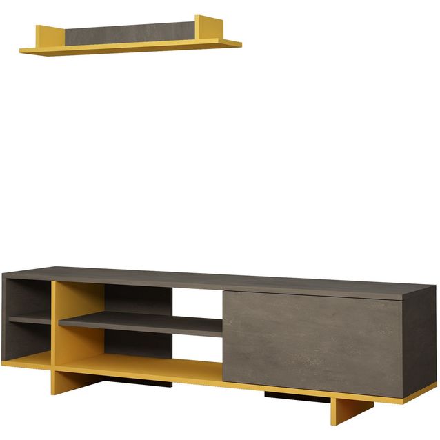 TV-taso ja seinähylly Linento Furniture Stockton harmaa/keltainen