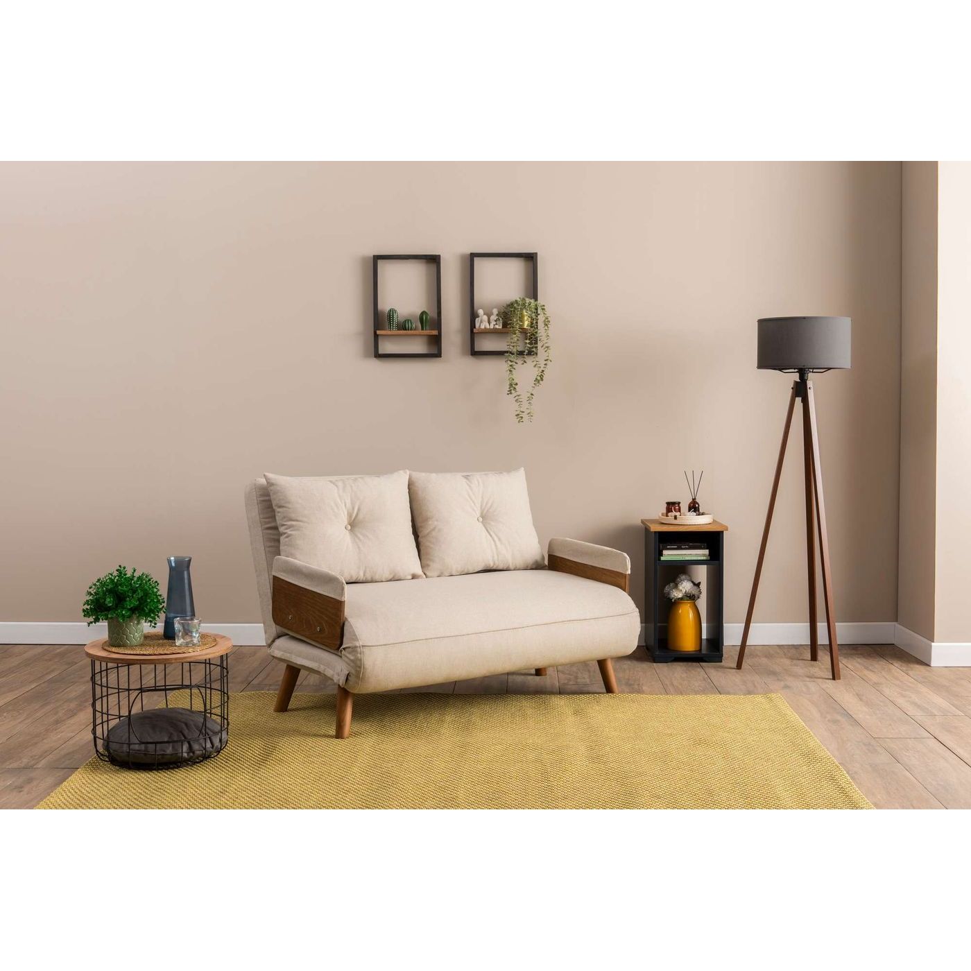 Vuodesohva Linento Furniture Cosmo, 2-istuttava, leveys 120cm, kerma