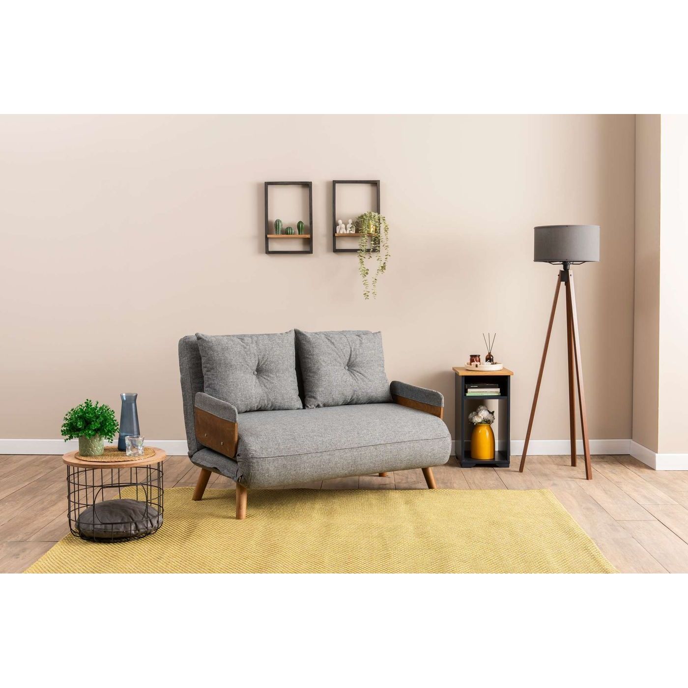 Vuodesohva Linento Furniture Cosmo, 2-istuttava, leveys 120cm, vaaleanharmaa