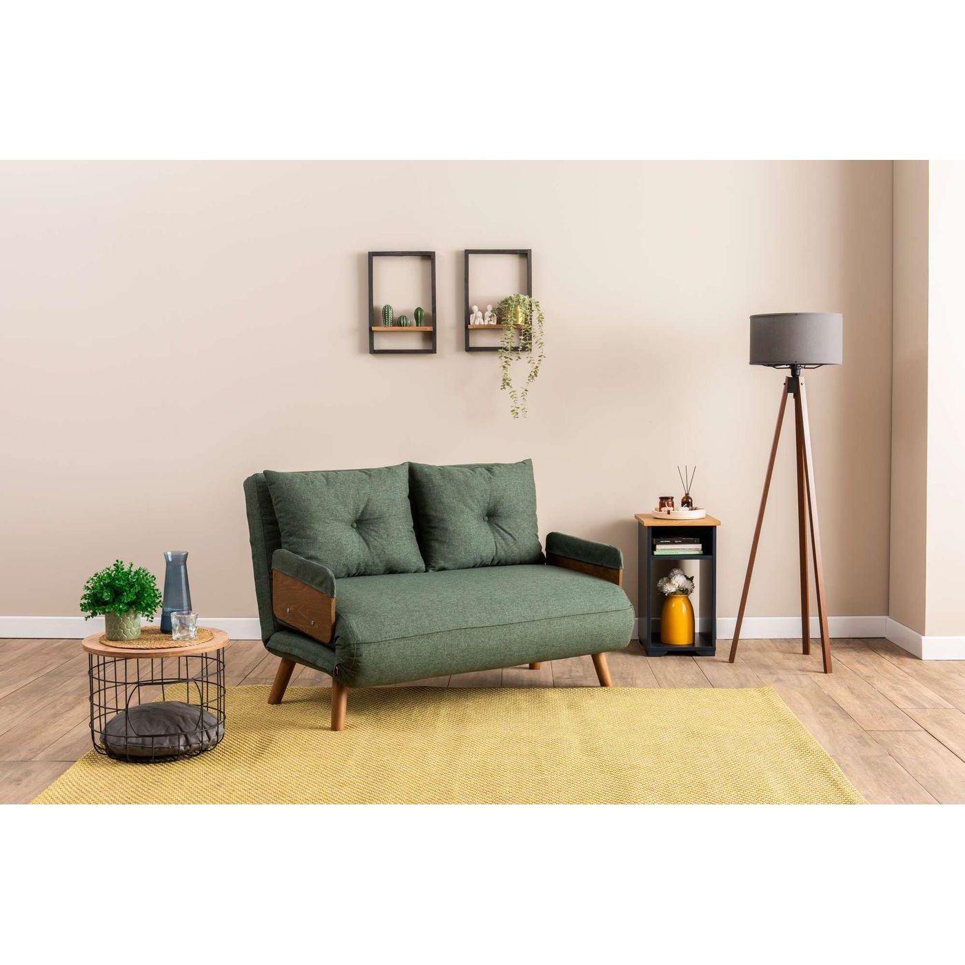 Vuodesohva Linento Furniture Cosmo, 2-istuttava, leveys 120cm, vihreä