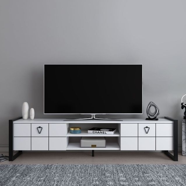 TV-taso Linento Furniture Mora, leveys 184cm, valkoinen/musta