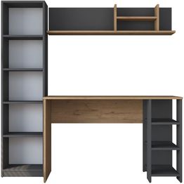 Työpöytä hyllyllä Linento Furniture HA116-2699, 160x45, ruskea/antrasiitti