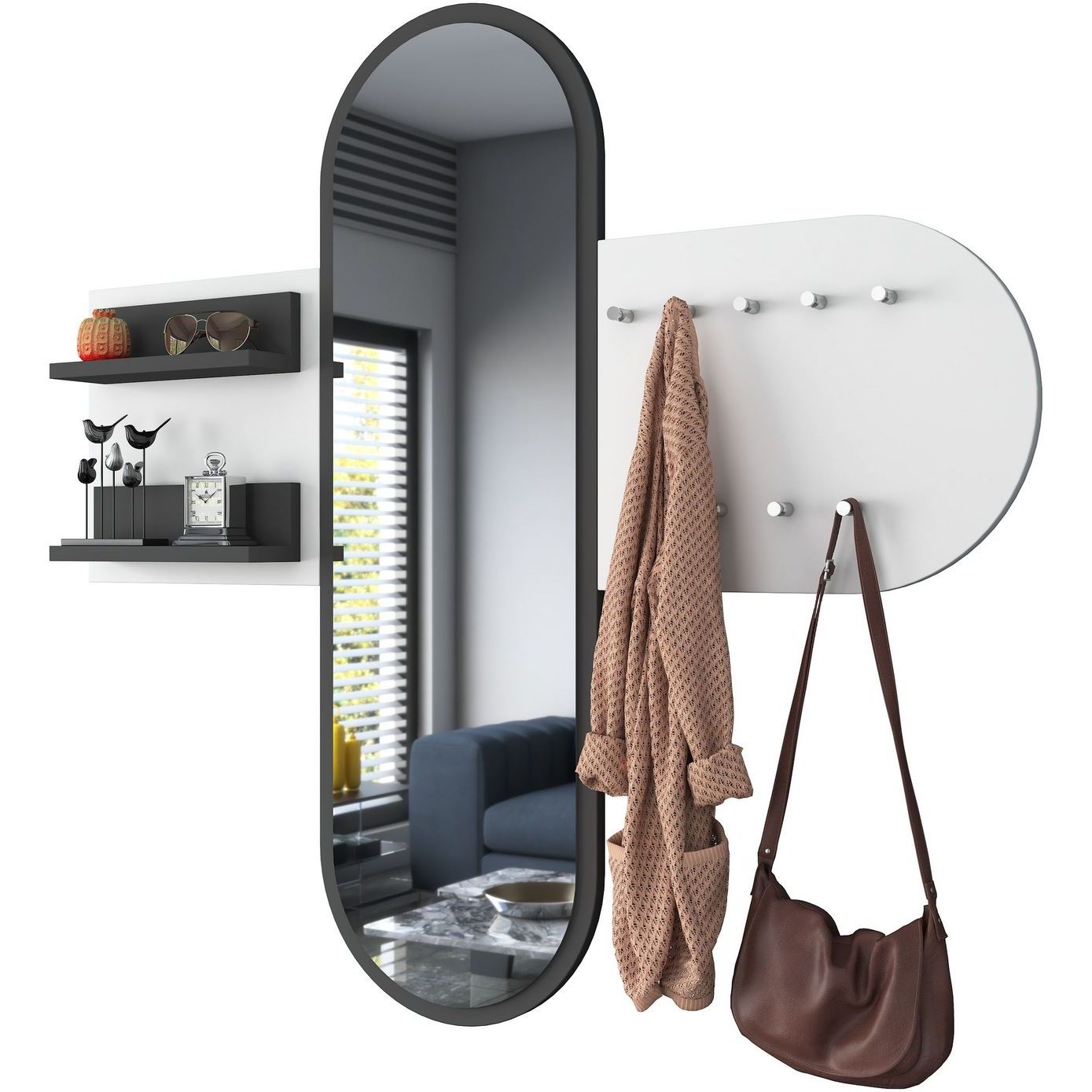 Seinänaulakko peilillä Linento Furniture P3-3776, leveys 125cm, valkoinen