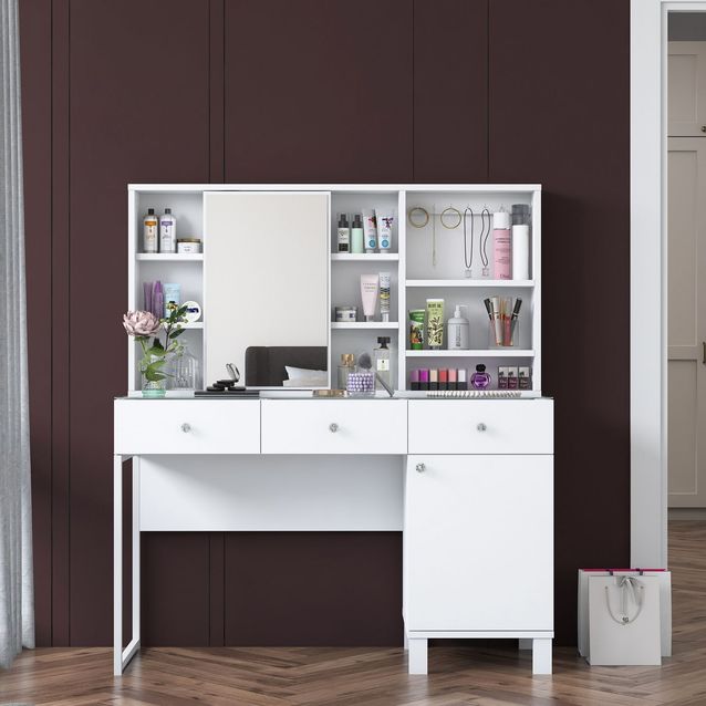 Meikkipöytä Linento Furniture BJ138-3442, leveys 120cm, valkoinen