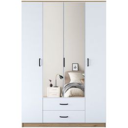 Vaatekaappi peiliovilla Linento Furniture BA131-3052, leveys 210cm, valkoinen/ruskea