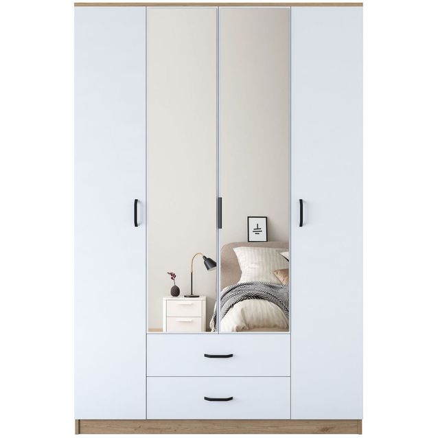 Vaatekaappi peiliovilla Linento Furniture BA131-3052, leveys 210cm, valkoinen/ruskea