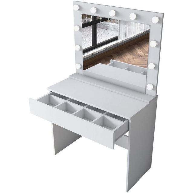 Meikkipöytä valolla Linento Furniture, BJ120-2916, valkoinen