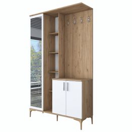 Säilytyskokonaisuus eteiseen Linento Furniture EA109-2695, leveys 120cm, valkoinen/ruskea