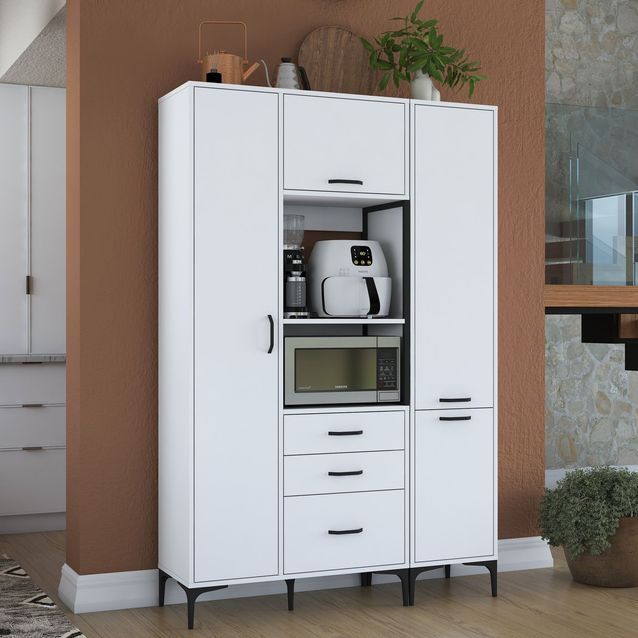 Aamiaiskaappi Linento Furniture JE118-2964, leveys 130cm, korkeus 198.6cm, valkoinen
