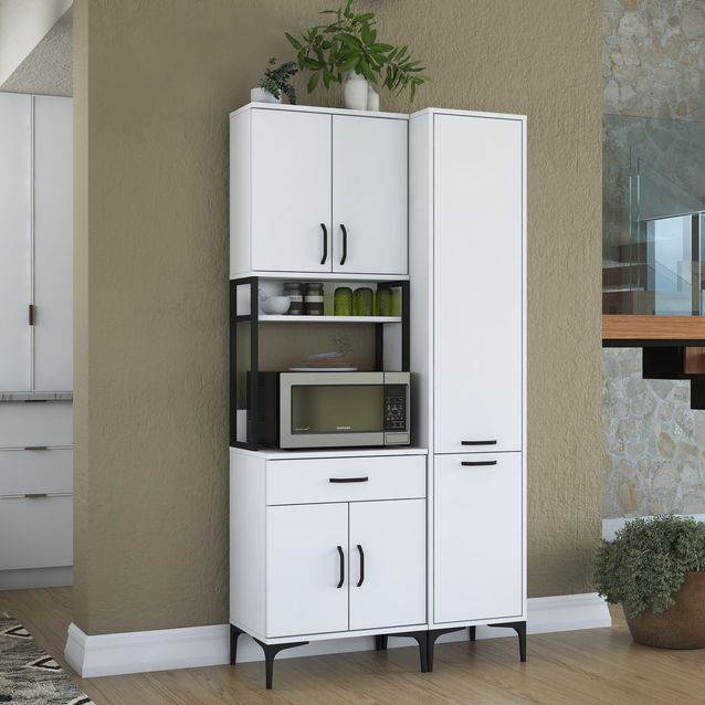 Aamiaiskaappi Linento Furniture JE121-2967, leveys 100cm, korkeus 198.6cm, valkoinen