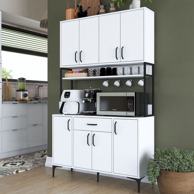 Aamiaiskaappi Linento Furniture JE127-2984, leveys 120cm, korkeus 198.6cm, valkoinen