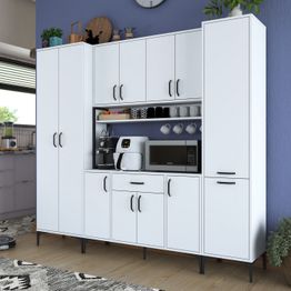 Säilytyskokonaisuus keittiöön Linento Furniture JE132-3053, leveys 220cm, korkeus 198.6cm, valkoinen