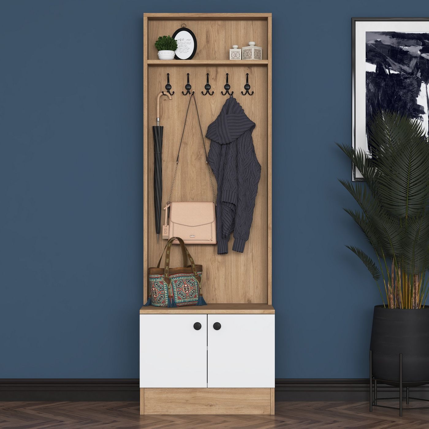 Eteisen säilytyskokonaisuus Linento Furniture M16-2254, ruskea/valkoinen