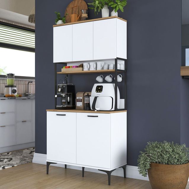 Aamiaiskaappi Linento Furniture JE193, valkoinen/pähkinänruskea