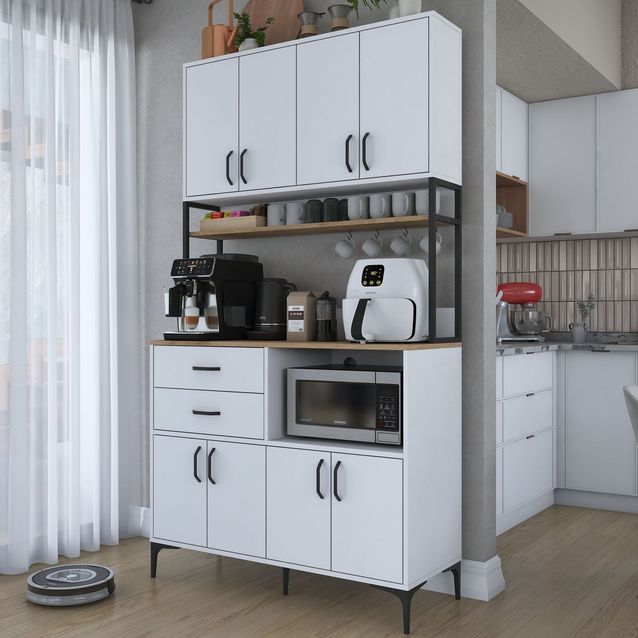 Aamiaiskaappi Linento Furniture JE209, valkoinen/pähkinänruskea