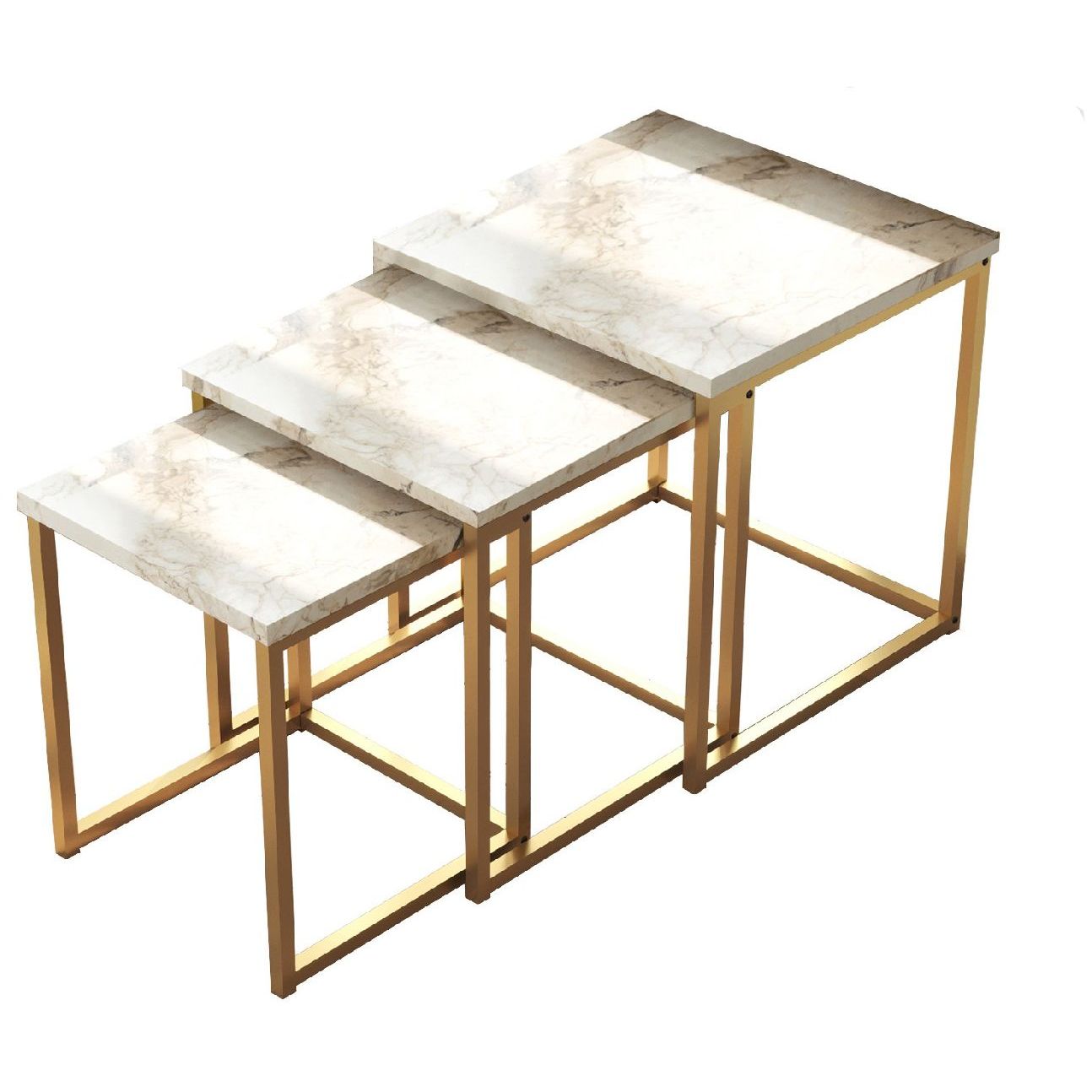 Sarjapöytä kolmiosainen Linento Furniture VG7-GE valkoinen marmori/kulta