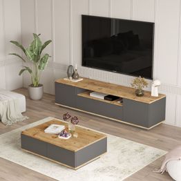 Olohuoneen huonekalusetti Linento Furniture FR17-AA, ruskea/antrasiitti