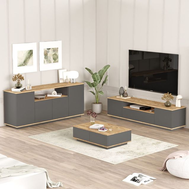 Olohuoneen huonekalusetti Linento Furniture FR18-AA, ruskea/antrasiitti