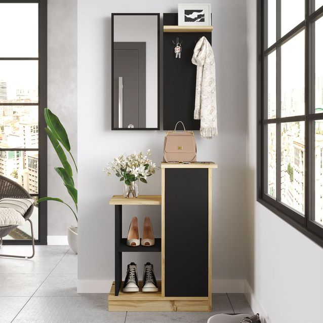 Säilytyskokonaisuus eteiseen Linento Furniture CH1 ruskea/musta
