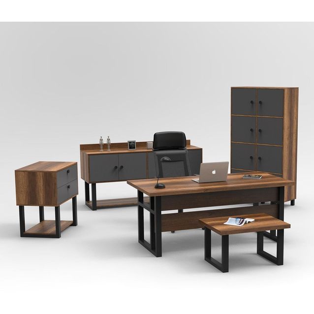 Toimistokalustesetti Linento Furniture Mn11-Ba, tummanruskea/antrasiitti