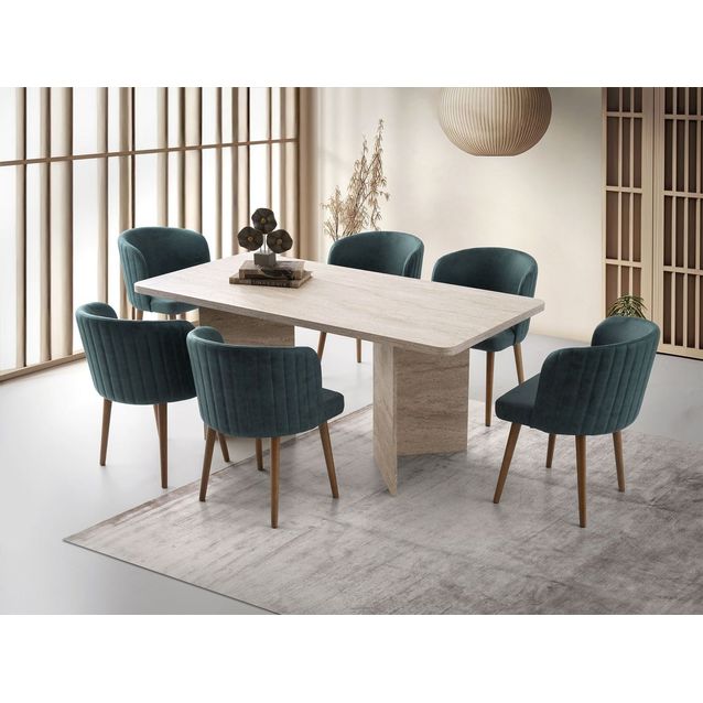 Ruokapöytä Linento Furniture Loft-2931, 180x90cm, beige travertiinikuosi