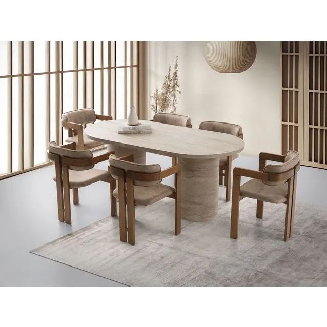 Ruokapöytä Linento Furniture Hermes, 180x90cm, beige travertiinikuosi