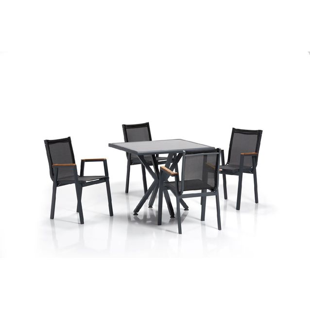 Garden Table & Chairs Set (5 Pieces) Linento Garden Samara Bahçe Masa Takımı 2 Grey Black