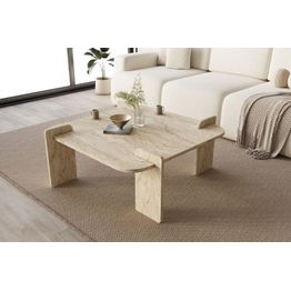 Sohvapöytä Linento Furniture Woog, 90x90cm, beige travertiinikuosi
