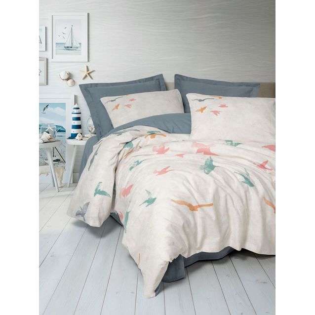 Parivuoteen vuodevaatesetti Linento Kaija, beige/sininen