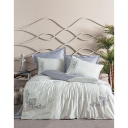 Parivuoteen satiinivuodevaatesetti Linento Biana, harmaa/valkoinen