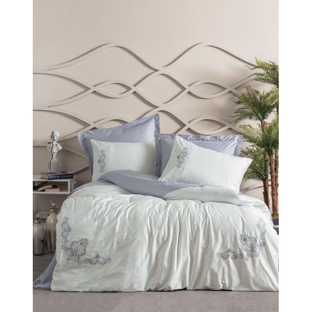 Parivuoteen satiinivuodevaatesetti Linento Biana, harmaa/valkoinen