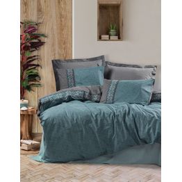 Parivuoteen vuodevaatesetti Linento Erna, petroolinsininen/harmaa