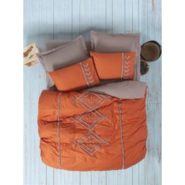 Parivuoteen vuodevaatesetti Linento Liya, tiilenpunainen/beige