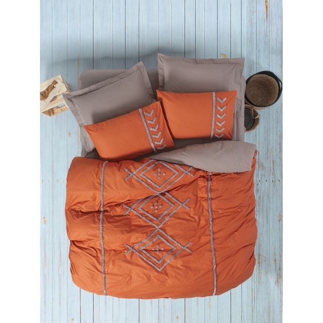 Parivuoteen vuodevaatesetti Linento Liya, tiilenpunainen/beige