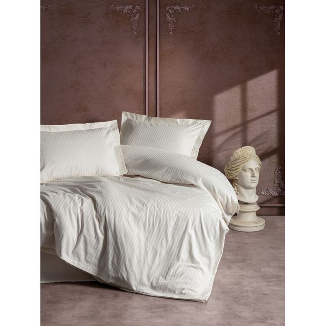 Parivuoteen satiinipussilakanasetti Linento Stripe, 260x220cm, luonnonvalkoinen