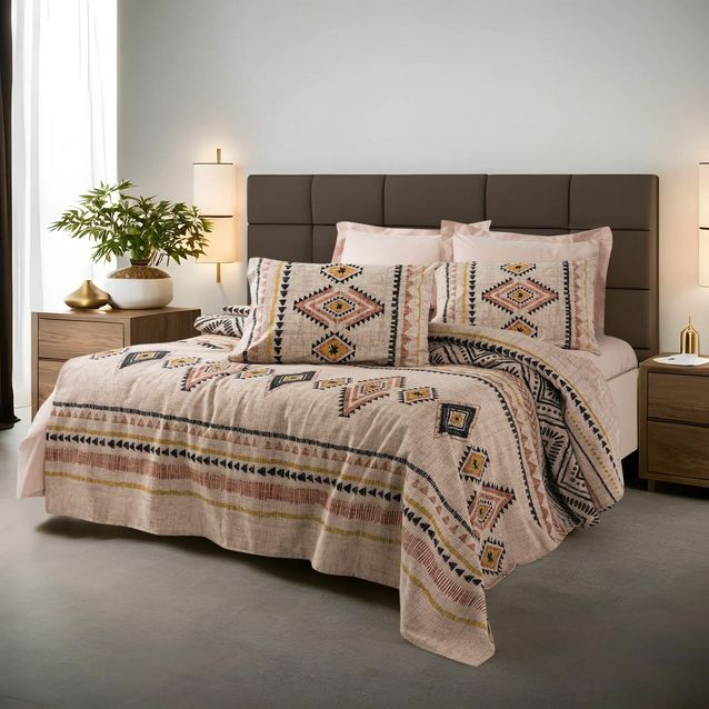 Parivuoteen päiväpeitto Linento Felix, 240x220cm, beige/tiilenpunainen