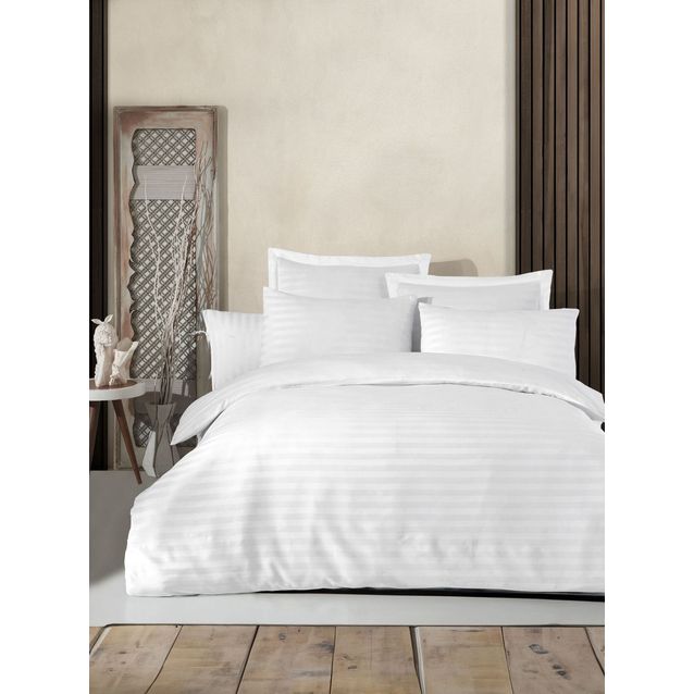 Parivuoteen pussilakanasetti Linento Water Yollu Saten, 260x220cm + 50x80cm, valkoinen