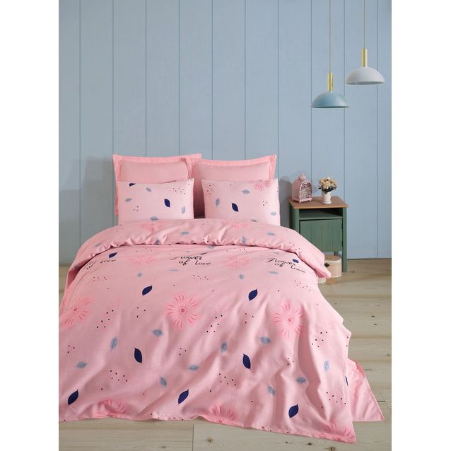 Parivuoteen päiväpeitto + 2 tyynyliinaa Linento FlowerofLove, 200x230cm + 50x70cm, puuteri