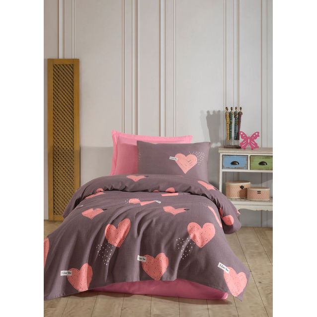 Päiväpeitto + tyynyliina Linento Jana, 160x230cm + 50x70cm, vaaleanpunainen