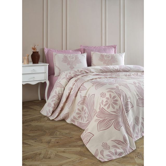 Päiväpeitto + tyynyliina Linento Jumbo, 160x230cm + 50x70cm, himmeä roosa