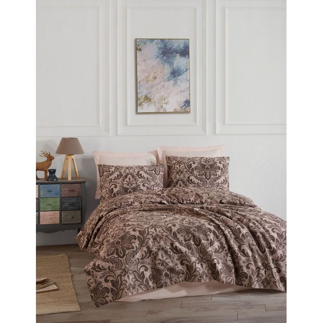 Parivuoteen päiväpeitto + 2 tyynyliinaa Linento Muster, 200x230cm + 50x70cm, ruskea