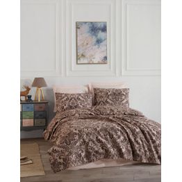 Päiväpeitto + tyynyliina Linento Muster, 160x230cm + 50x70cm, ruskea