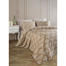 Parivuoteen päiväpeitto + 2 tyynyliinaa Linento Yelpaze, 200x230cm + 50x70cm, ruskea