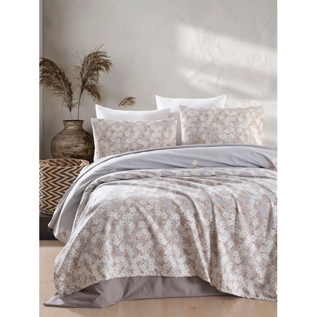 Parivuoteen päiväpeitto Linento Piti Yaprak, 240x220cm, himmeä roosa